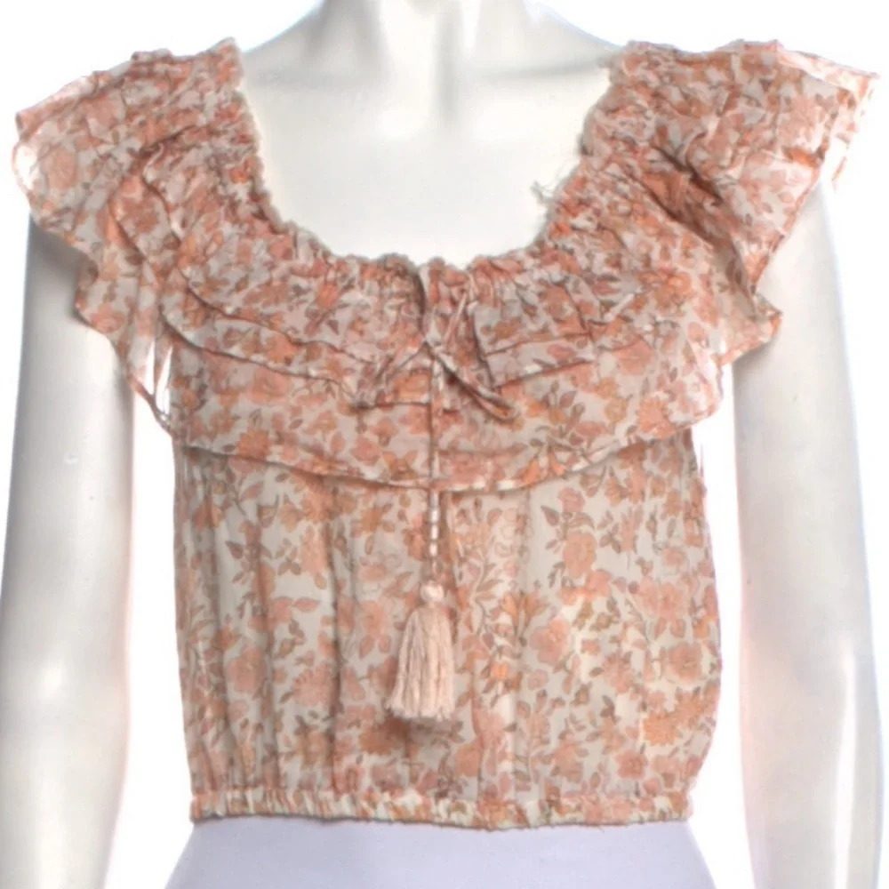 LoveShackFancy Floral Ruffle Shirt Size Large - Picture 2 of 15